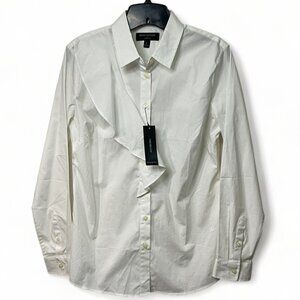 BANANA REPUBLIC White Tailored Fit Long Sleeve Button-Up Ruffle Blouse Size 8